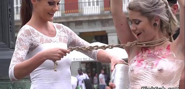  Blonde slave wrapped in public streets